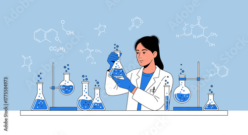 Woman Scientist Analyzing Chemical Substances With Modern Laboratory Equipment