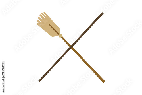 Two crossed wooden oars on a white background