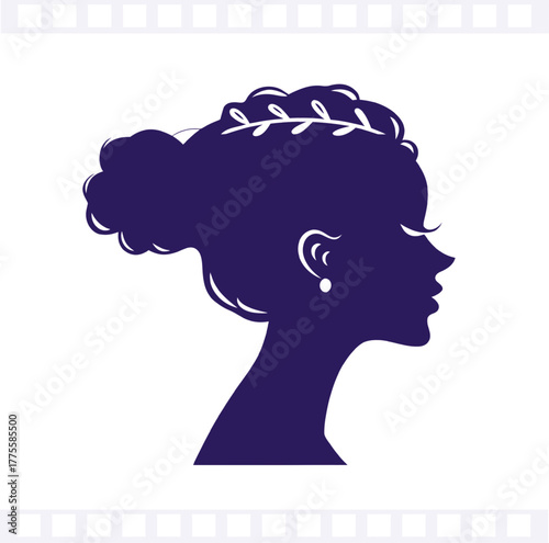 Elegant silhouette profile of a woman with elaborate braided updo and pearl earring