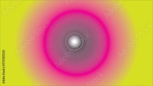 Vibrant neon gradient circle expanding outwards with a bright light at its center.