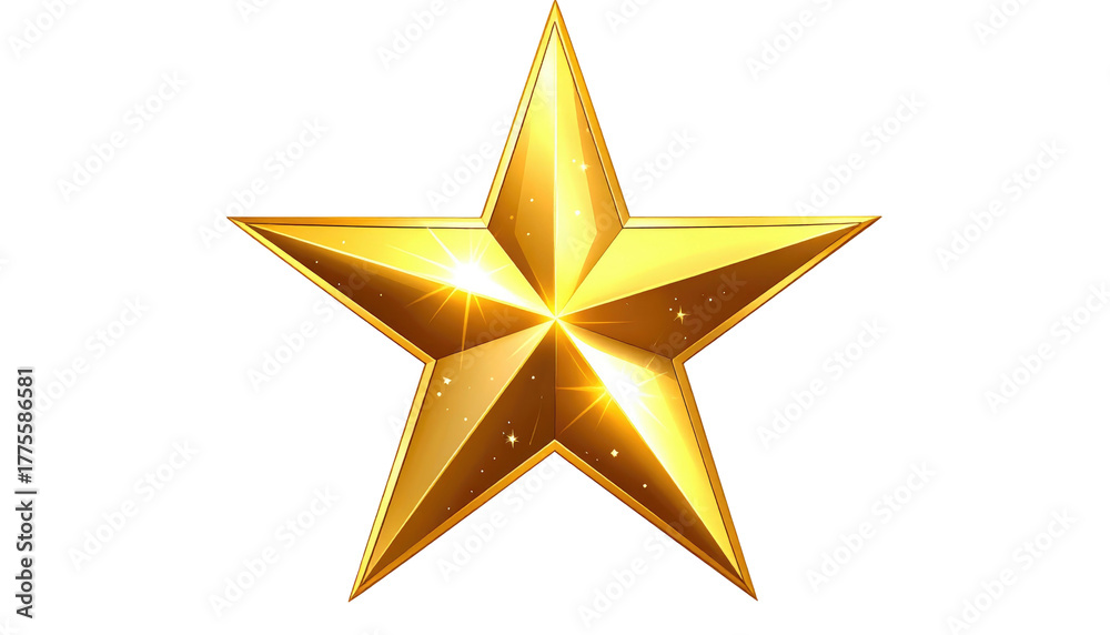 Obraz premium Gleaming five-pointed star in gold, radiating light with subtle shades and textures against a black backdrop