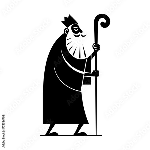 Father Frost figure holding a staff, symbolizing Slavic winter folklore, holiday traditions, and the spirit of generosity during the festive season.