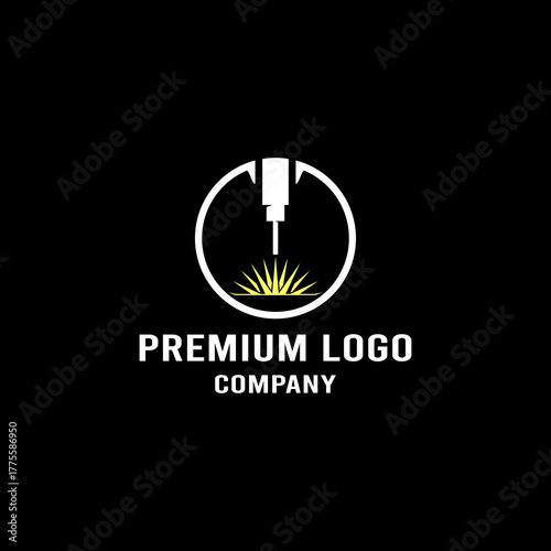 CNC machine illustration logo design, abstract, laser beam sparks, laser cutting, metalworking, element, machining, computer, stainless, modern, industrial, engineering, symbol, sign, laser, cutting