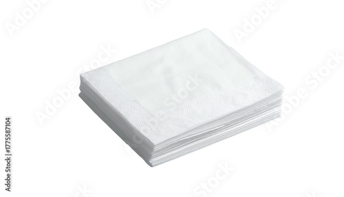 Stack of white paper napkins with subtle textures, casting a soft shadow on a black backdrop