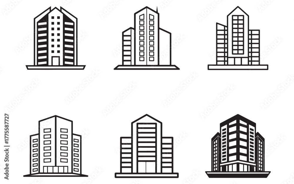Obraz premium Collection of Architectural Building Designs Minimalist City Skyline Vector Illustration Urban Development and Real Estate Conceptual Art