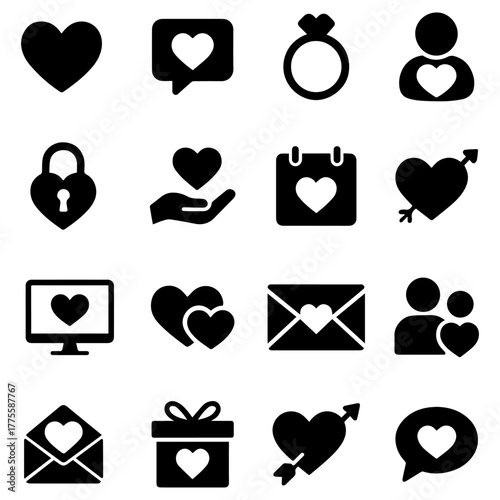 Love icon set. Containing heart, couple, cupid, passion, valentine, online dating icons.