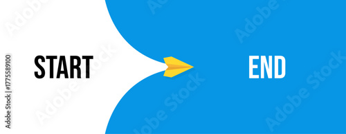 Transition from start to end with a paper plane, symbolizing a journey, progress, and completion