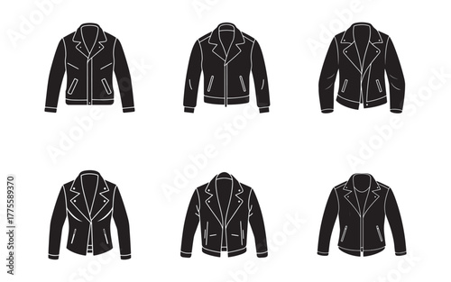 Collection of Black Leather Jackets Icons Showing Fashion and Style for Men and Women Wardrobe Essentials for Modern Look