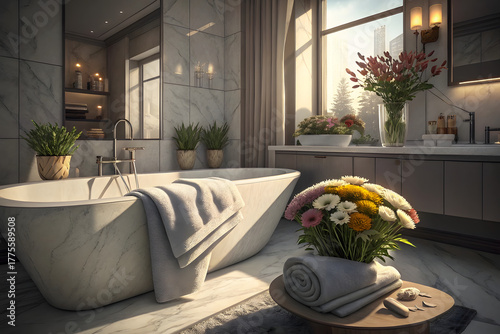 Modern Interior Bathroom with flower
