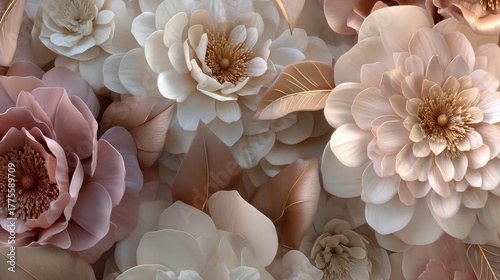 Intricate 3D seamless floral background with realistic textures, elegant romantic and highly detailed.