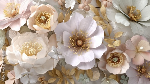 Intricate 3D seamless floral background with realistic textures, elegant romantic and highly detailed.