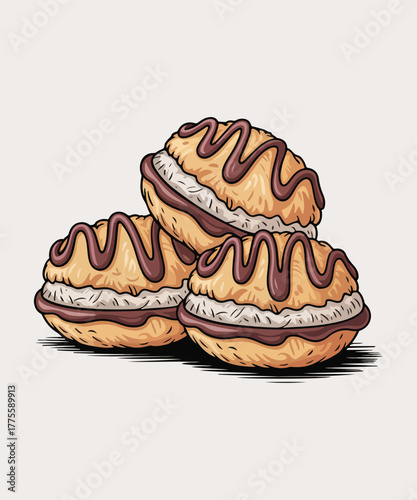  Chocolate Cream Puff Clipart – Sweet Pastry with Icing Drizzle
