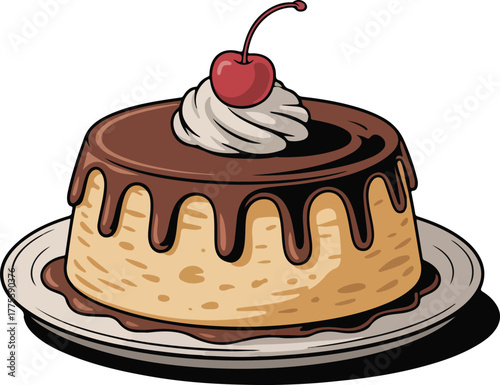  Chocolate Pudding Clipart – Creamy Dessert with Cherry and Whipped Cream
