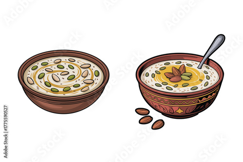  Indian Halwa Sweet Clipart – Traditional Festive Dessert in Bowl Illustration