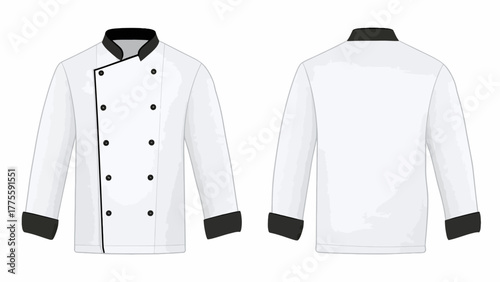 Professional Chef Coat Vector Template: White Jacket with Black Trim Mockup