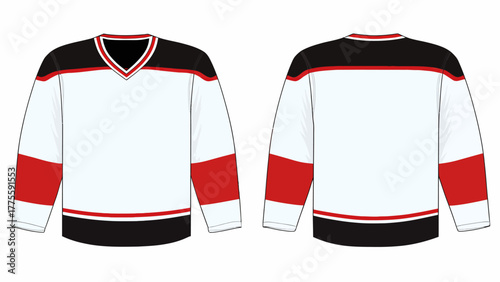Ice Hockey Jersey Vector Template: Blank White, Black, and Red Mockup