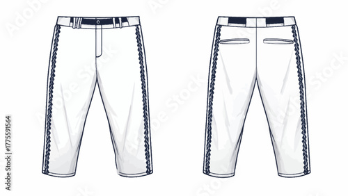 Baseball Knicker Pants Vector Template: White Uniform with Blue Side Braid