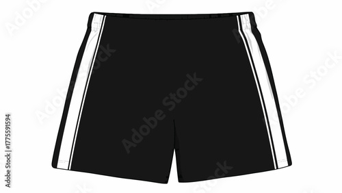 Black Sport Shorts Vector Template with White Side Stripes, Front View