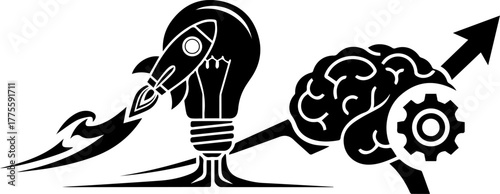 Innovation and Growth Rocket Brain and Gear.