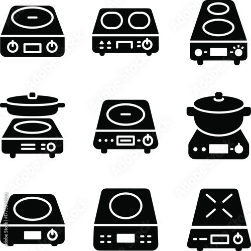 Collection of induction cooker icons electric stove