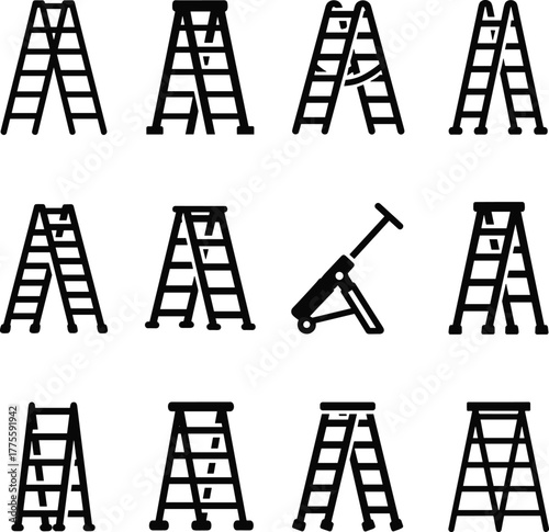 Collection of ladder and stepladder icons climbing