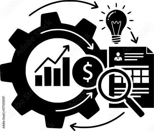 Business modeling icons set in black and blue colors on white background
