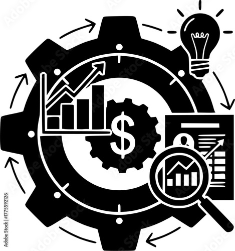 Business modeling icons set in black and blue colors on white background
