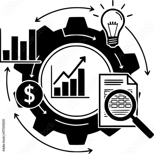 Business modeling icons set in black and blue colors on white background
