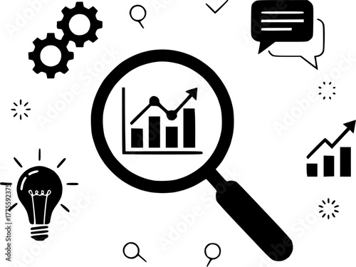 Business modeling icons set in black and blue colors on white background
