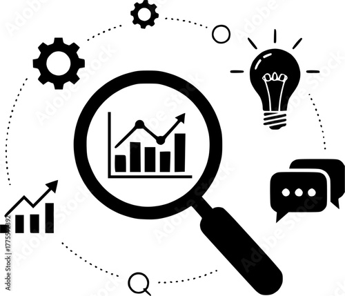 Business modeling icons set in black and blue colors on white background
