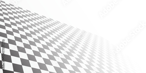 Abstract chess tile floor background with perspective. Black and white square infinity futuristic cover. Monochrome geometric surface