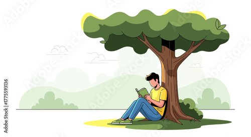 A Person Reads And Relaxes Under A Tree On A Sunny Day Outdoors