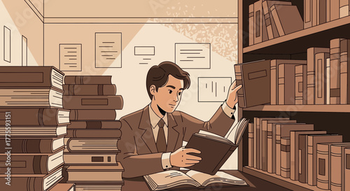 A Person Reads And Researches In A Library Setting To Deepen Knowledge and Understand