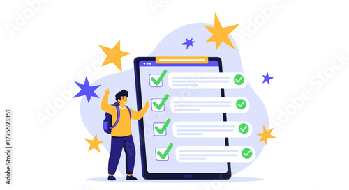 Achievement Unlocked: Student Celebrates Completing Tasks On Digital Checklist With Joy