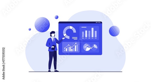 Business Analyst Presenting Data Analytics And Reports On Digital Interface Visually
