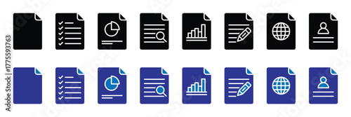 Documents glyph solid icons collection. Containing file, paper, archive, legal . Minimal icon and symbol series vector illustration on white background