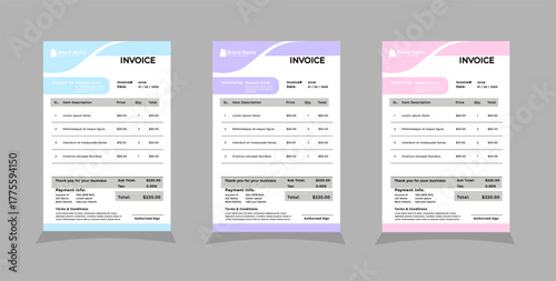 Three-color variation creative invoice template design 01