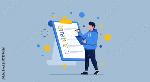 Completing Checklist: Person Reviewing Tasks on A Clipboard for Work or Project
