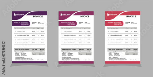 Three color variation creative invoice template design 06
