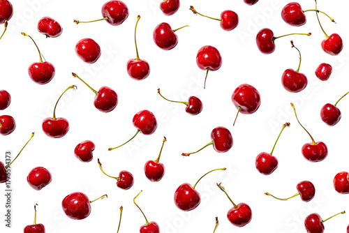 Red cherries scattered on black background (2)