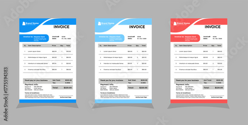 Three color variation creative invoice template design 07