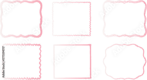 Wobbly rectangle borders with scallop design in y2k decorative frame style. Vintage inspired wavy frame set with playful curvy and squiggly shapes. 