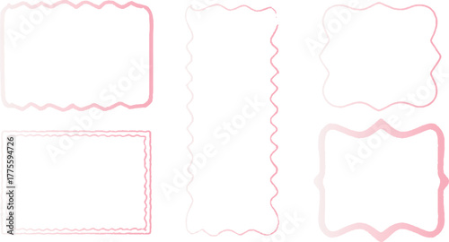 Wobbly rectangle borders with scallop design in y2k decorative frame style. Vintage inspired wavy frame set with playful curvy and squiggly shapes. 