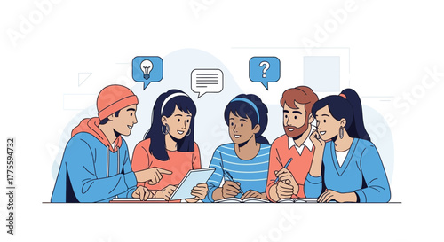 Group Of Diverse People Focused On Ideas And Questioning During Collaborative Session