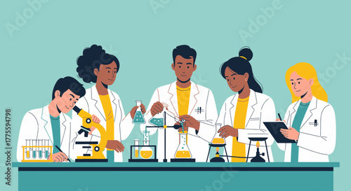 Group Of Scientists Working Together In Laboratory Research And Medical Studies