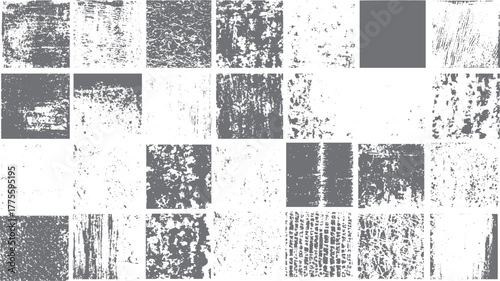 Dark grunge texture set with dust overlay and scratched effects. Urban distressed backgrounds collection in black white and gray tones. 