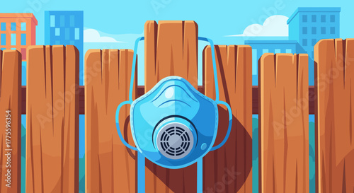 Air pollution mask on fence