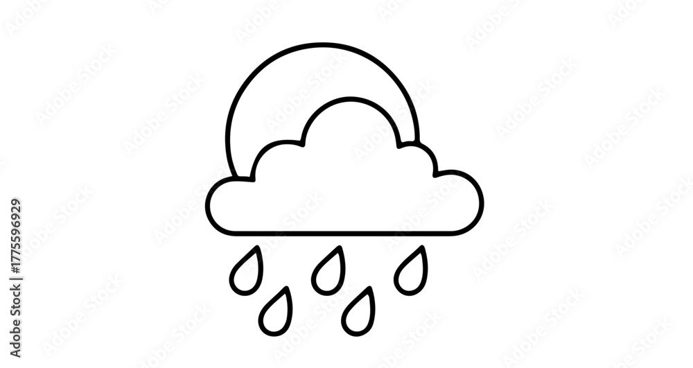 Fototapeta premium Vector Icon of Sun Behind Cloud with Rain Droplets