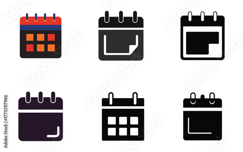 Collection of Various Calendar Icon Designs Depicting Time Management and Scheduling for Business and Personal Use