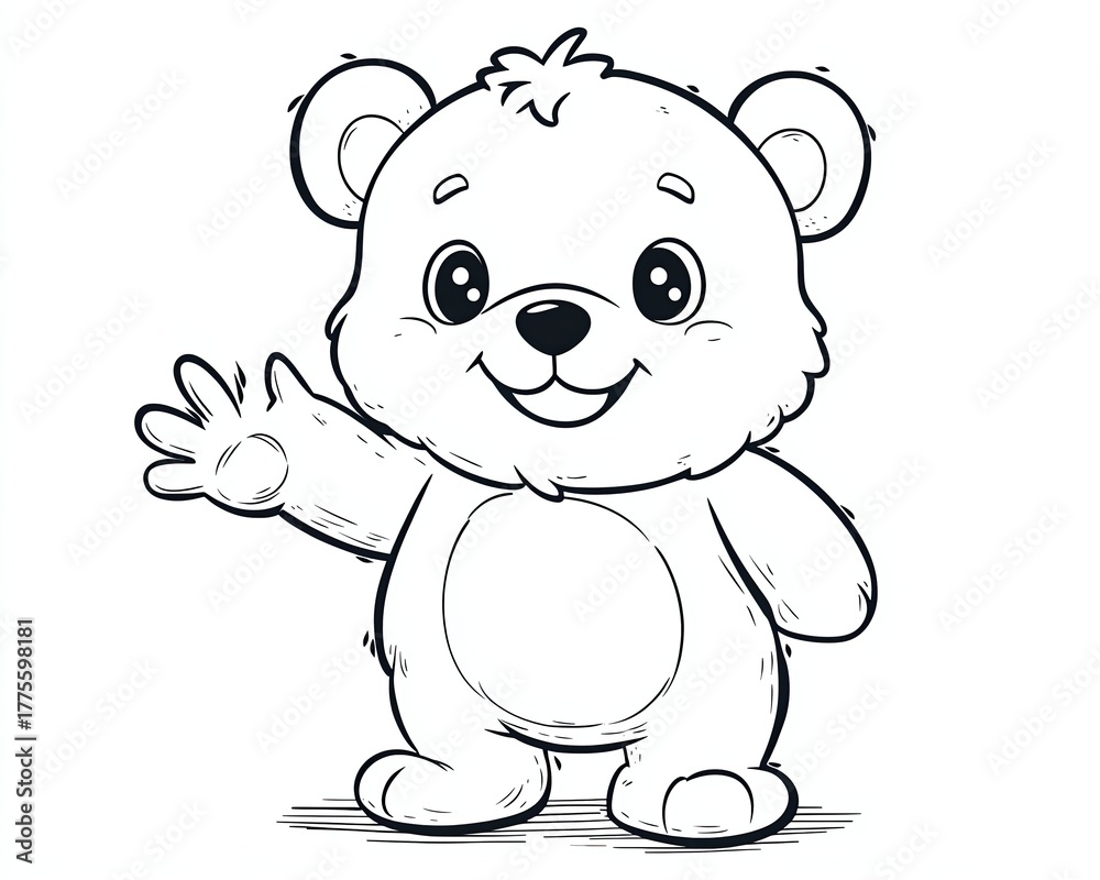 Fototapeta premium Cute cartoon bear character waving happily.